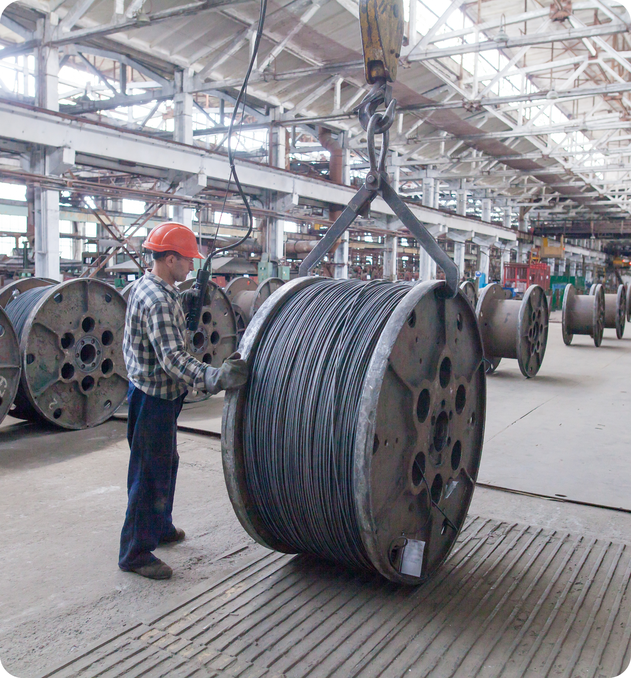 Industrial cable reels in factory